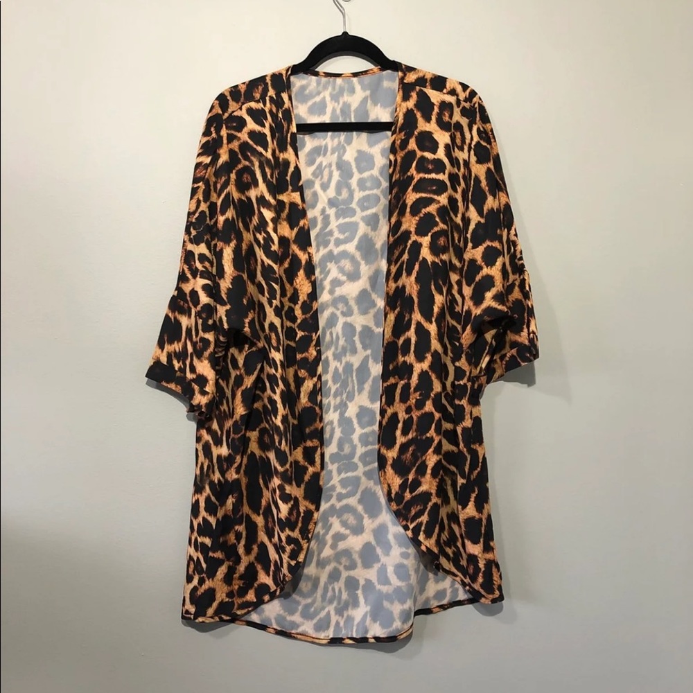 Leopard print kimono cardigan